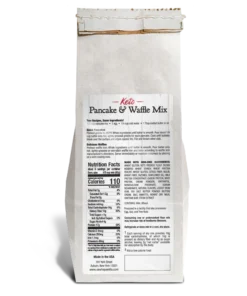 Back of the Keto Pancake & Waffle Mix package, showing ingredients, nutrition facts, and other such information