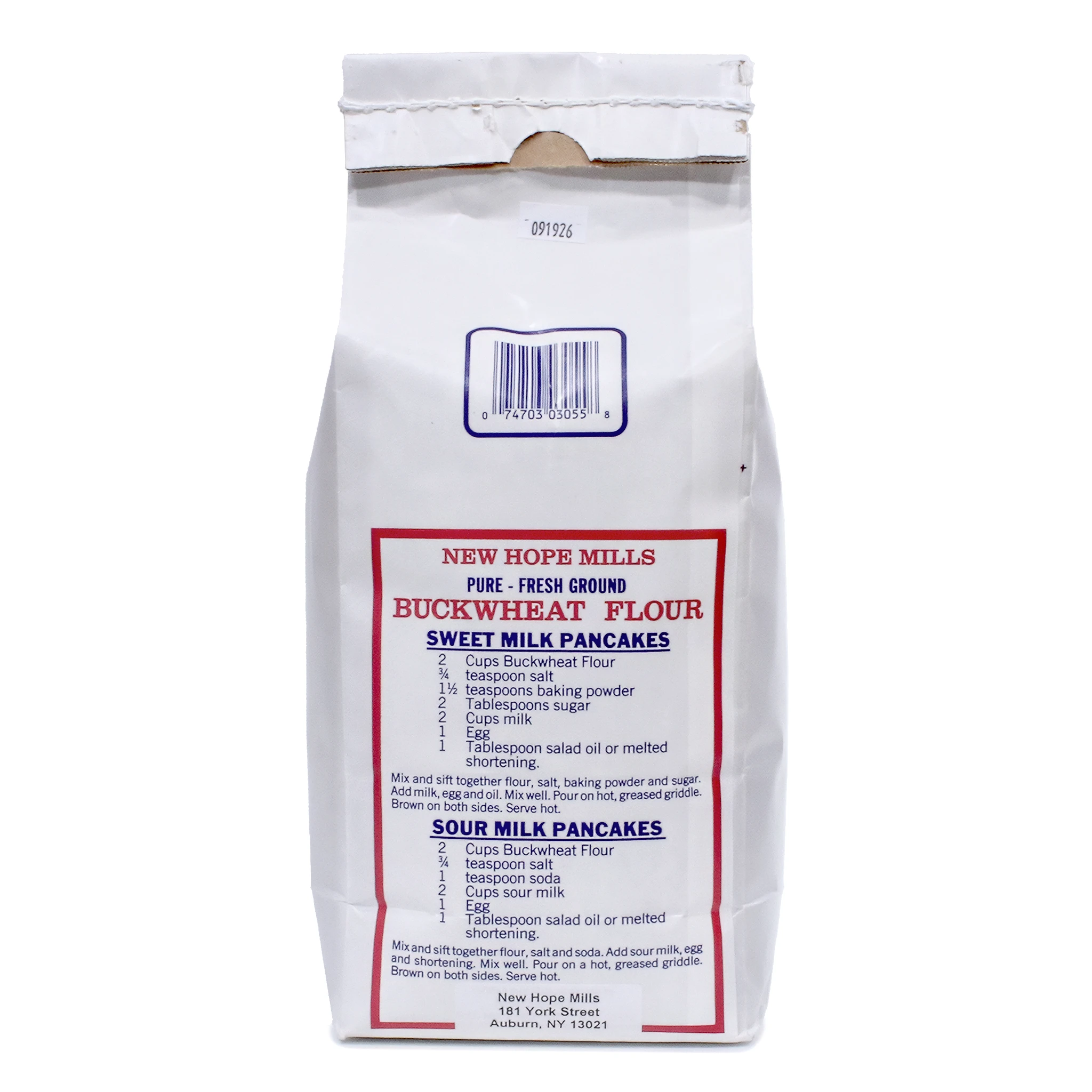 Photo of the back of a bag of New Hope Mills Buckwheat Flour 5lb