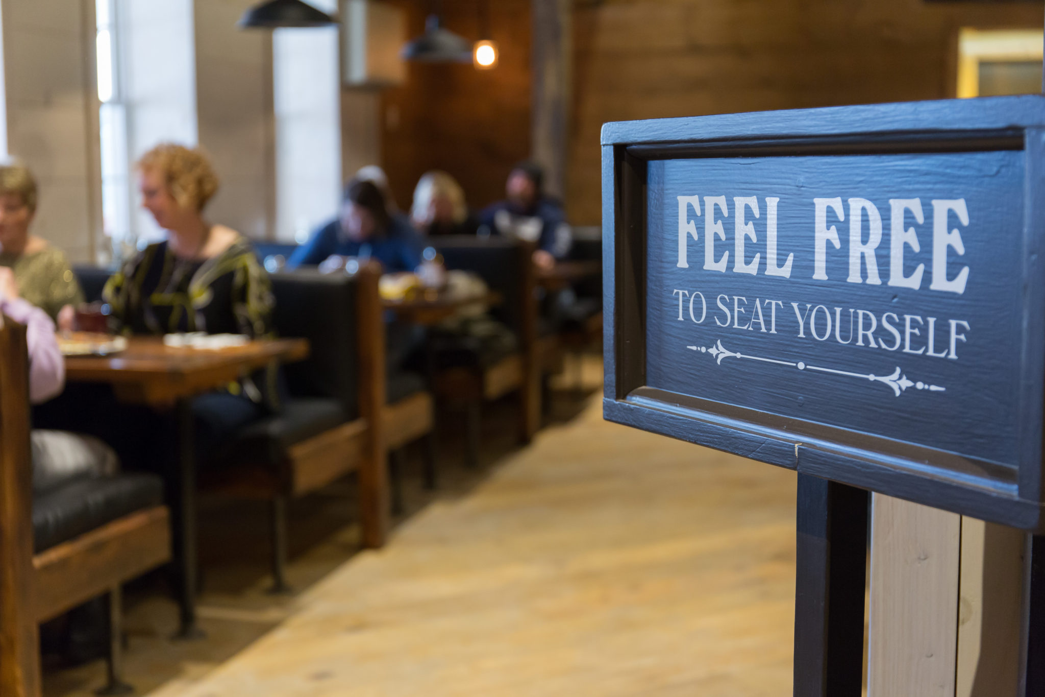 New Hope Mills Cafe' and Store "Feel Free to Seat Yourself" in-store sign