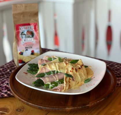 New Hope Mills Ham & Asparagus Crepes with Hollandaise Sauce