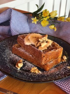 Photo of prepared New Hope Mills Low-Carb Banana Walnut French Toast