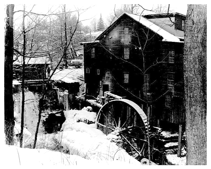 New Hope Mills historic mill black and white