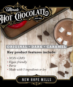 An informational image showing prepared Ultimate Hot Chocolate in a mug, with text 
