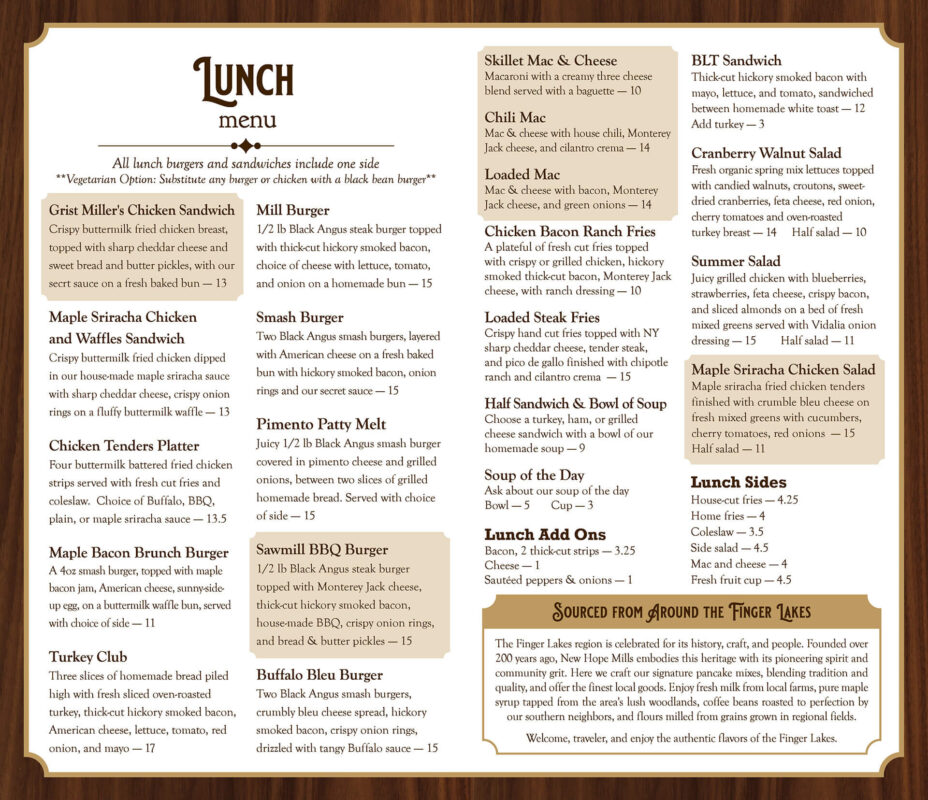 Store Menu - Lunch options