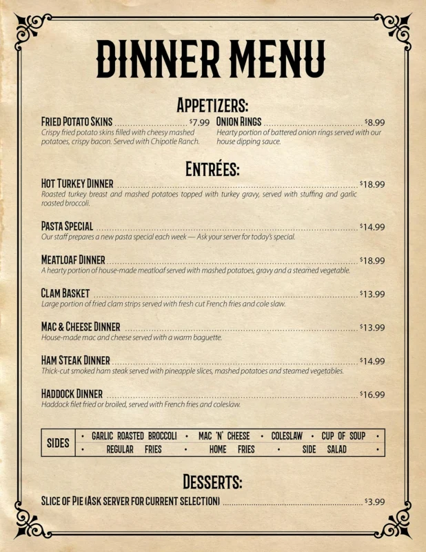 Image of Cafe Dinner Menu