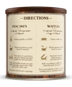 An image of the side of the can of New Hope Mills New Protein Pancake Mix showing the directions
