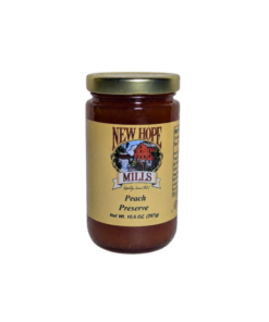 front of New Hope Mills Peach Preserves Jar